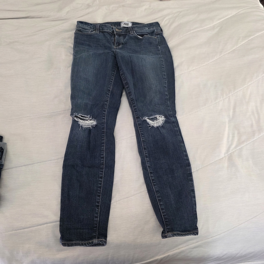 PAIGE Dark Blue Distressed Skinny Jeans
